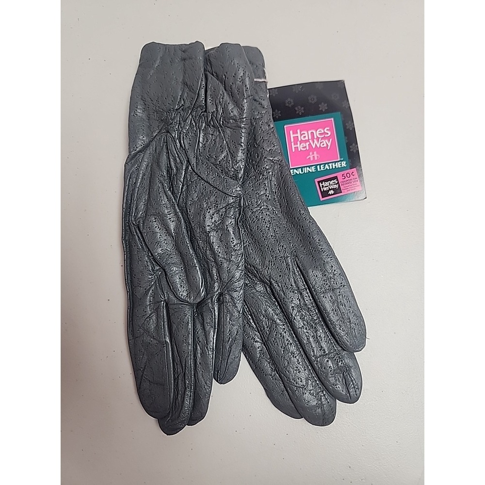 Vintagw Hanes Her Way Ladies Medium Genuine Leather Gloves Gray Lined Y2K Cozy